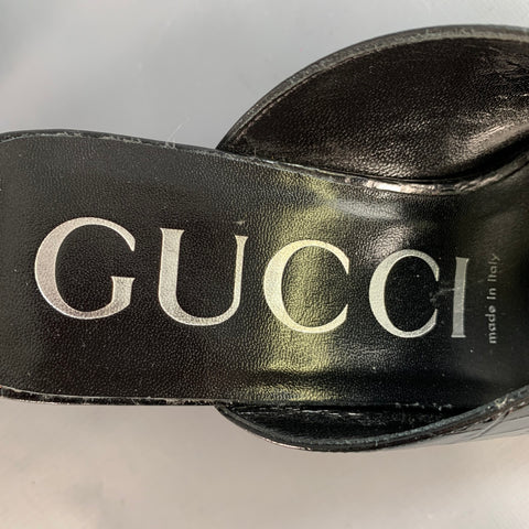 GUCCI Size 9.5 Black Croc Embossed Leather Mules Pumps