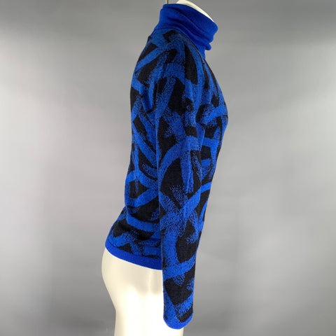MISSONI Size S Blue Black Abstract Wool Blend Turtleneck Sweater