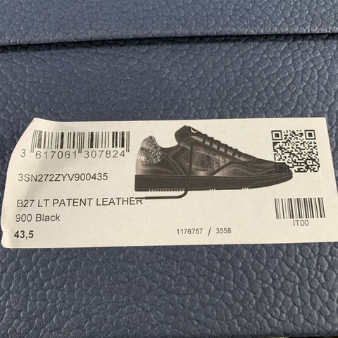 DIOR Size 10.5 Black Logo Patent Leather Low Top Sneakers