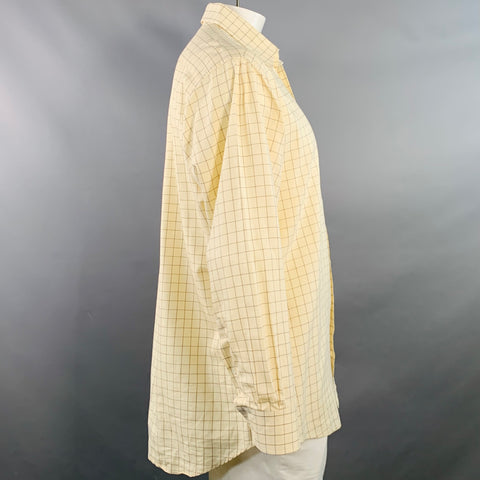 LUCIANO BARBERA Size L Yellow Brown Window Pane Cotton Long Sleeve Shirt