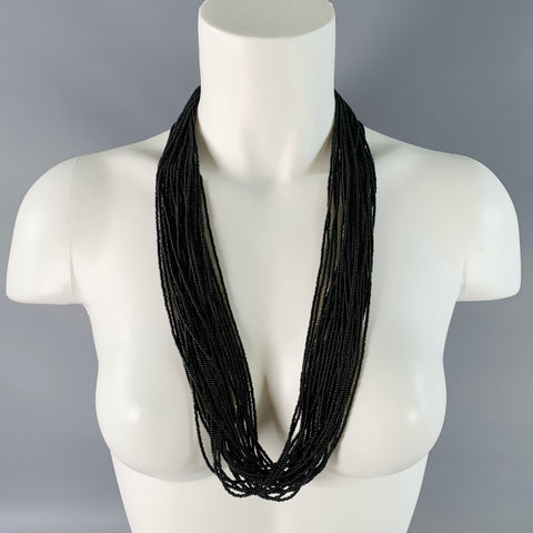 VINTAGE Black Brown Beaded Single Button Necklace