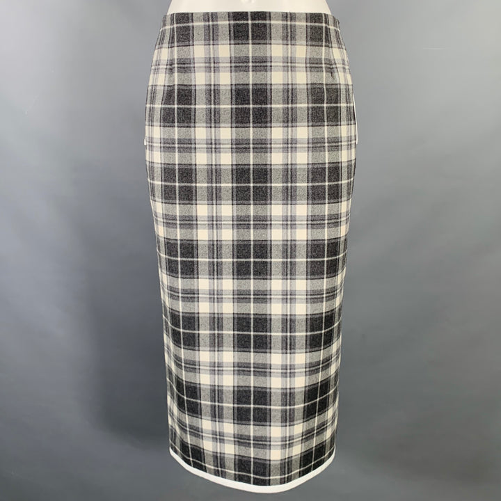 THOM BROWNE Size 0 Grey Cream Wool Plaid Pencil Mid-Calf Skirt