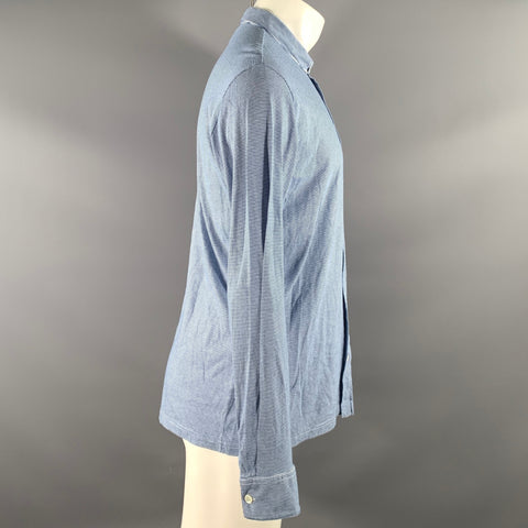 AGNÈS B. Size M White Cobalt Stripe Cotton Button Down Long Sleeve Shirt