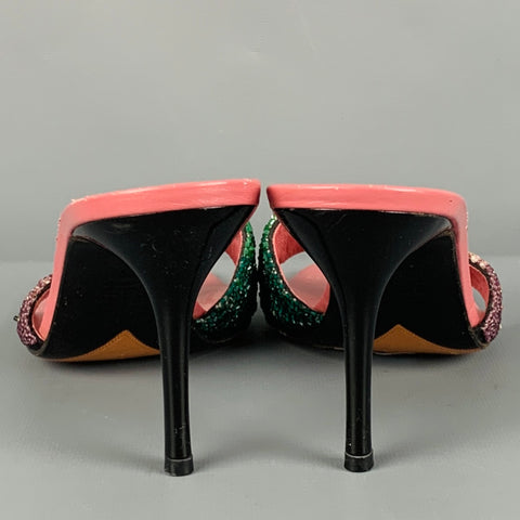 GIUSEPPE ZANOTTI Size 7.5 Pink Multi Color Leather Beaded Square Toe Sandals