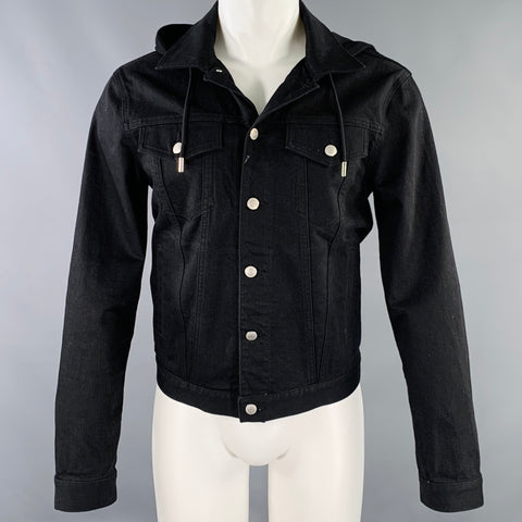 ALEXANDER MCQUEEN Size 40 Black Red Twill Cotton Blend Denim Jacket