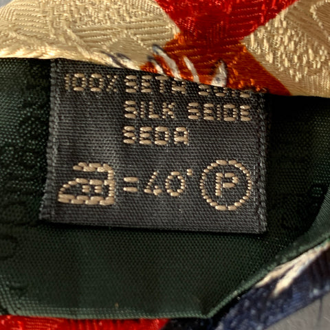 ERMENEGILDO ZEGNA Red Navy Cream Checkered Floral Silk Tie