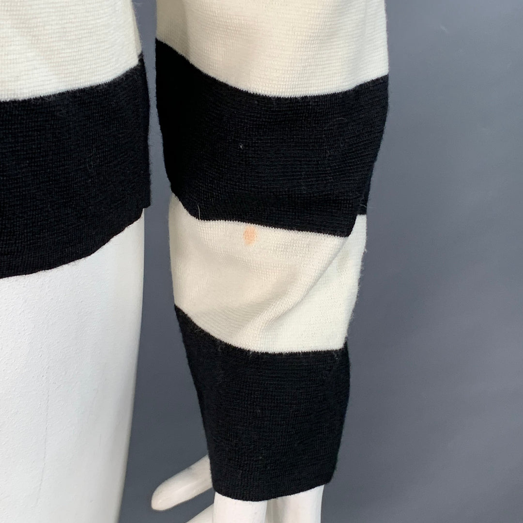 MAX MARA Size L White Black Virgin Wool Stripe Crew Neck Pullover