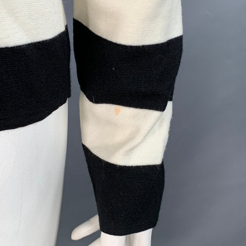 MAX MARA Size L White Black Virgin Wool Stripe Crew Neck Pullover