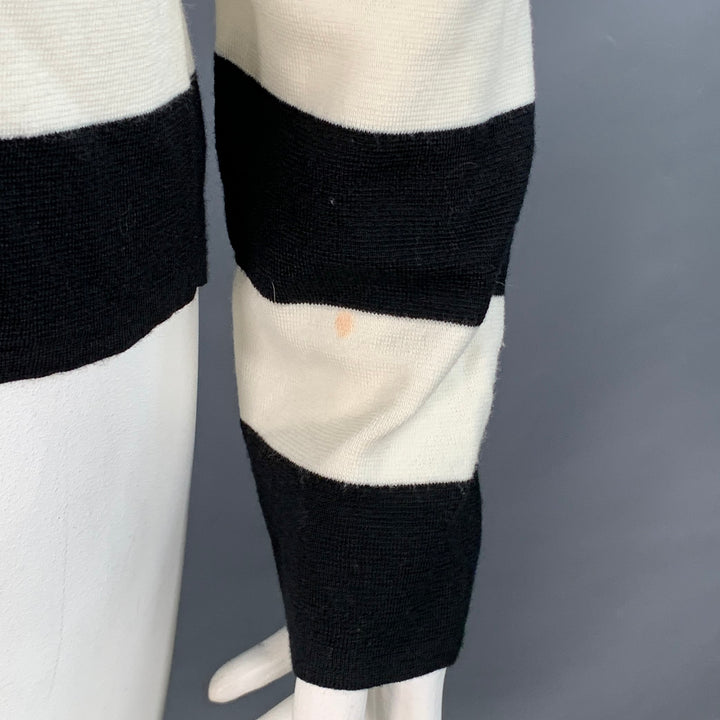 MAX MARA Size L White Black Virgin Wool Stripe Crew Neck Pullover