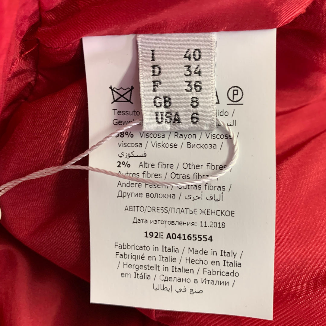 MOSCHINO Size 6 Red Black Viscose Blend Figures Bow Cocktail Dress Sui Generis Designer Consignment MOSCHINO Size 6 Red Black Viscose Blend Figures Bow Cocktail Dress Sui Generis Designer Consignment