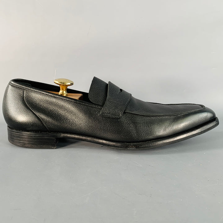 GEORGE CLEVERLEY Size 12 Black Pebble Grain Leather Penny Loafers