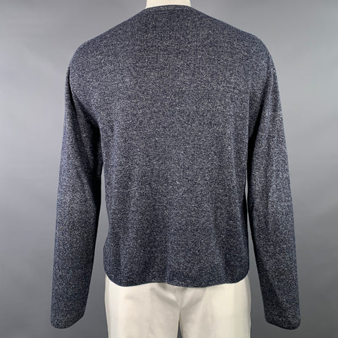 POLO by RALPH LAUREN Taille L Bleu marine Blanc chiné Pull col rond en lin, laine et coton