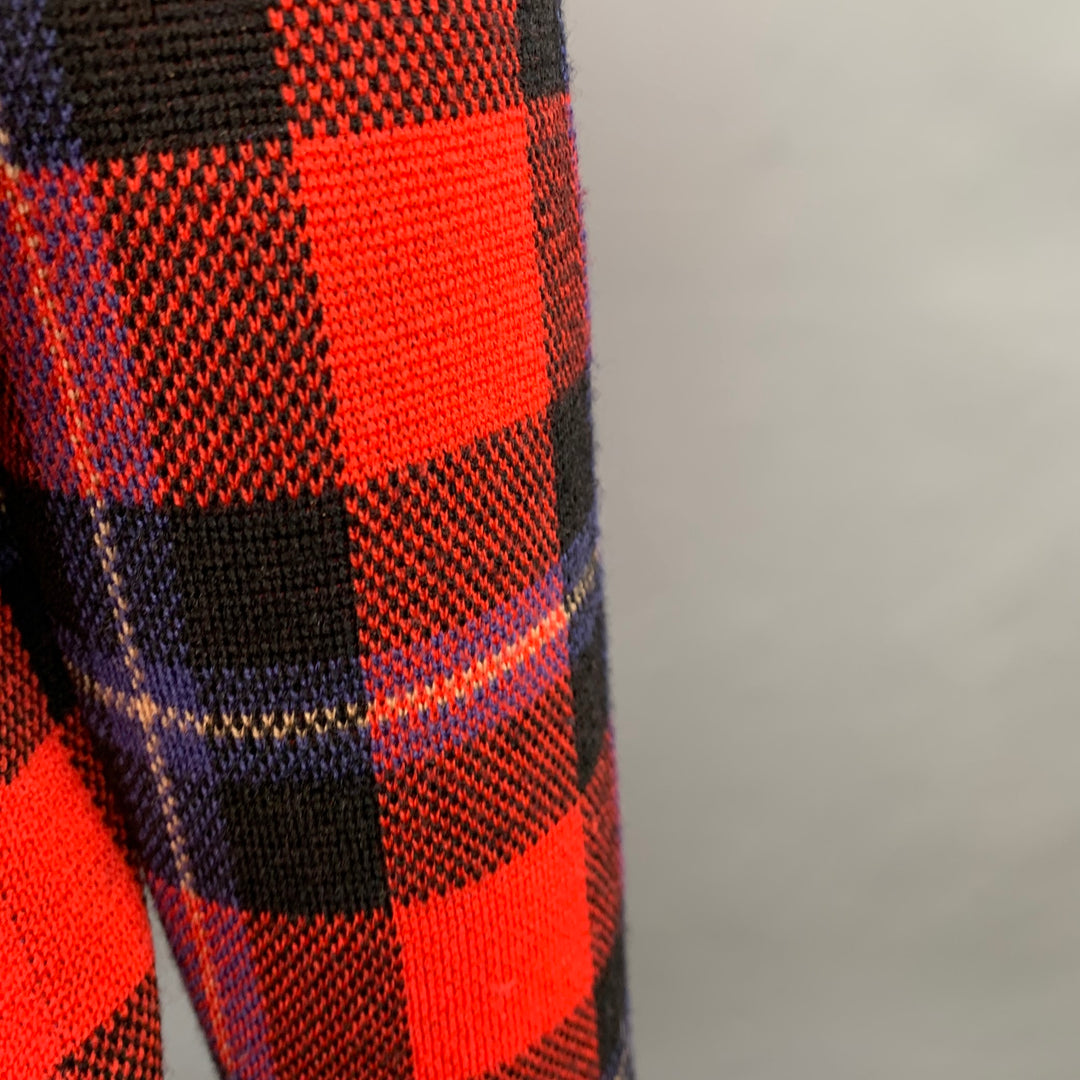 EQUIPMENT Size S Red Black Blue Wool Blend Plaid Crew Neck Pullover