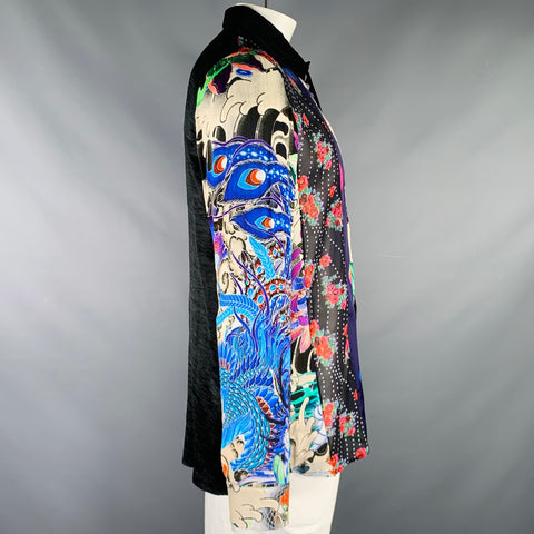 KOCHE' Size L Multi Color Mixed Fabrics Acetate Blend Long Sleeve Shirt