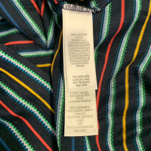 PAUL SMITH Size L Black Multi Color Stripe Cotton Contrast Trim Polo