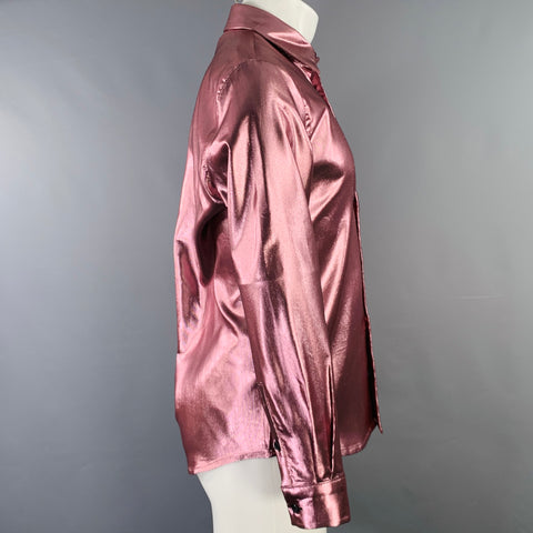 JUST CAVALLI Size S Pink Metallic Shimmery Polyester Blend Long Sleeve Shirt
