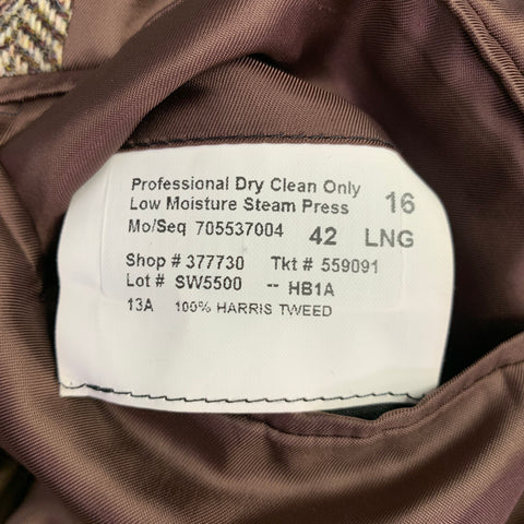 O'CONNELL'S Size 42 Long Brown Beige Herringbone Wool Sport Coat