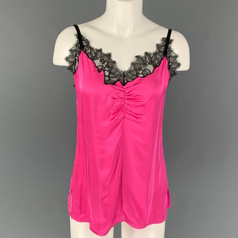 HELMUT LANG Top de vestido lencero de viscosa de encaje negro rosa talla M