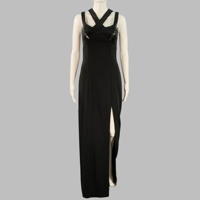 MICHAEL KORS Size 2 Black Virgin Wool Blend Cutout Sequined Evening Gown
