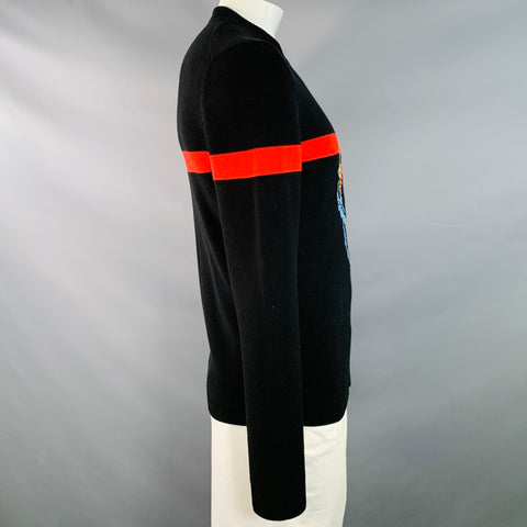 ALEXANDER MCQUEEN 2018 Size L Black Multi Color Embroidery Cotton Crew Neck Sweater