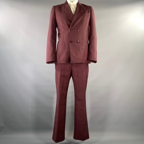 VALENTINO Chest Size 42 Burgundy Solid Mohair Blend Double Breasted 34 32 Suit