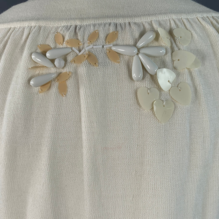 NANETTE LEPORE Size XS Cream White Cotton Blend Beaded Floral Cropped Cardigan
