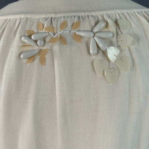 NANETTE LEPORE Size XS Cream White Cotton Blend Beaded Floral Cropped Cardigan