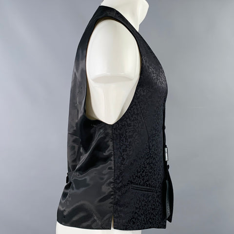 CARLO PIGNATELLI Size 38 Black Floral Wool Silk V-Neck Vest