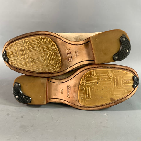 COACH Size 9 Beige Cream Stripe Suede Contrast Stitch Loafers