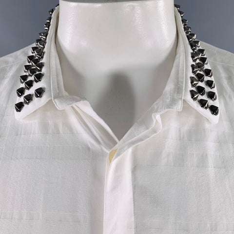 BURBERRY LONDON Size XL White Plaid Cotton Hidden Placket Long Sleeve Shirt