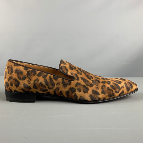 CHRISTIAN LOUBOUTIN Size 9 Brown Black Leopard  Print Velour Slip On Loafers