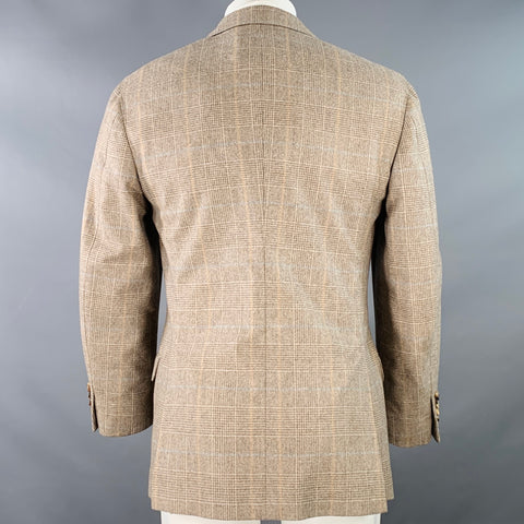 BRUNELLO CUCINELLI Size 38 Grey Taupe Plaid Wool Cashmere Notch Lapel Sport Coat
