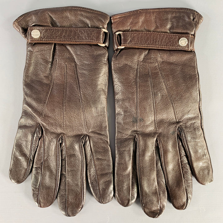 BILL AMBERG Dark Brown Leather Gloves