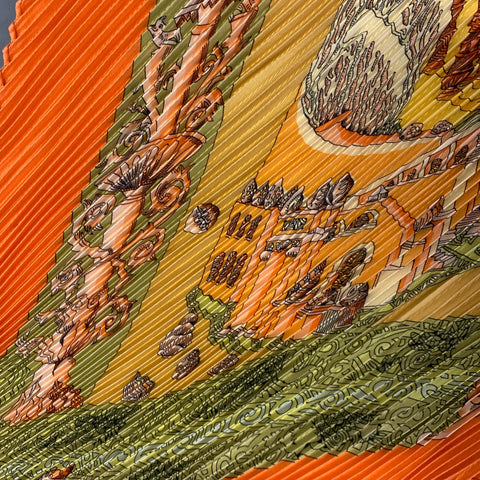 HERMES Orange Green Pleated Silk Scarves