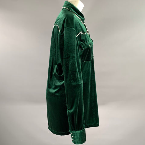 PHIX Size XL Green Emerald Polyester Velvet Western Shirt