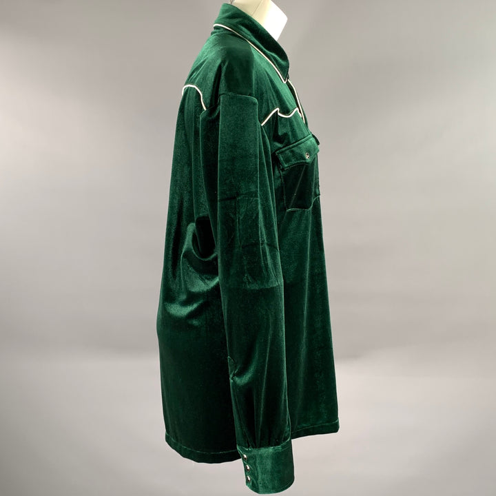 PHIX Size XL Green Emerald Polyester Velvet Western Shirt