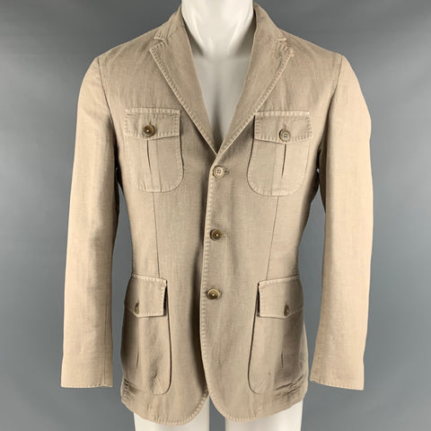 COUTURE Poitrine Taille 38 Beige Texturé Coton Lin Simple Boutonnage Sport Manteau
