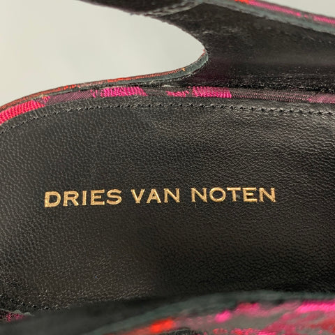 DRIES VAN NOTEN Taille 7.5 Escarpins compensés à plateforme en jacquard floral noir rouge