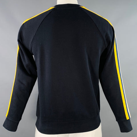 Sandro Taille L Pull en molleton ras du cou en coton avec liseré contrastant noir, blanc et jaune