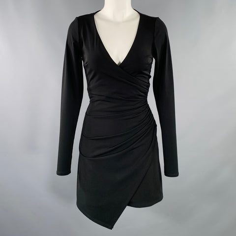 CINQ a' SEPT Size XS Coralie Black Polyester Blend Long Sleeve Ruched Dress