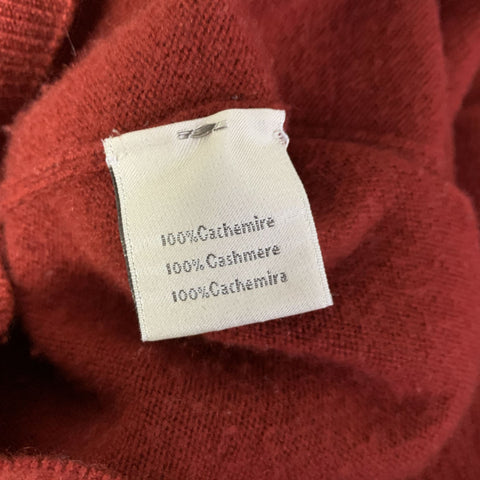 HERMES Size M Red Ribbed Cashmere V-Neck Sweater