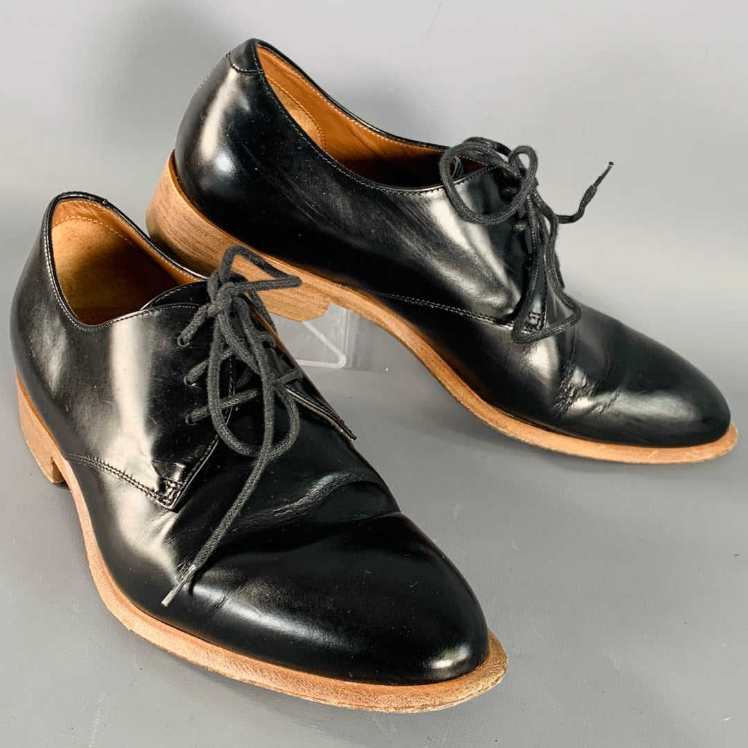 CELINE Size 5.5 Black Brown Leather Derby Almond Toe Lace-Up Shoes