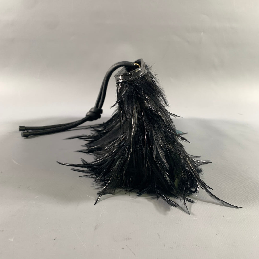 DRIES VAN NOTEN Black Feather Clutch Handbag