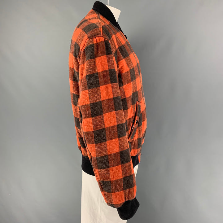 R13 Size M Orange Black Plaid Cotton Reversible Jacket