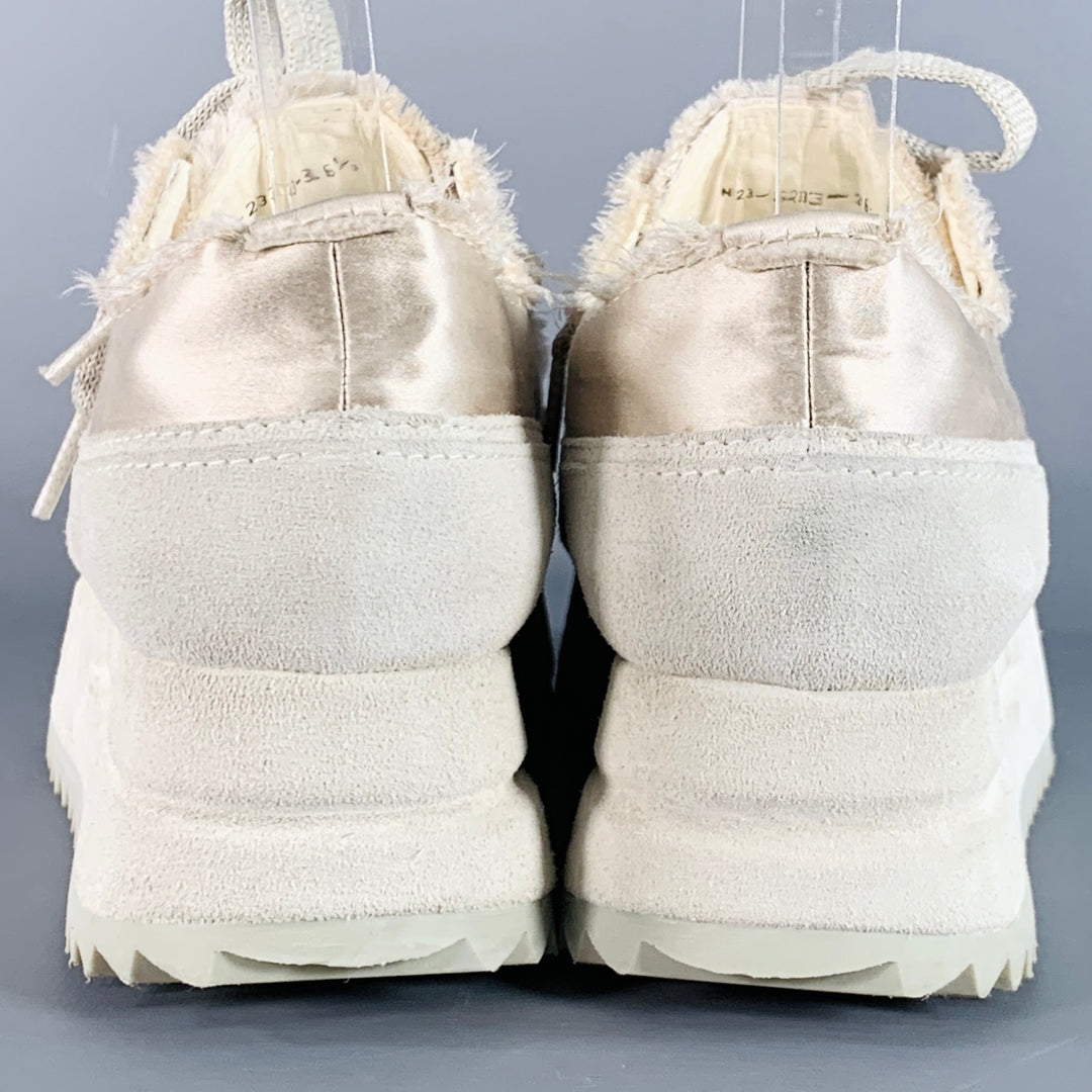PEDRO GARCIA Size 6.5 Beige Grey Satin Suede Raw Edge Platform Sneakers