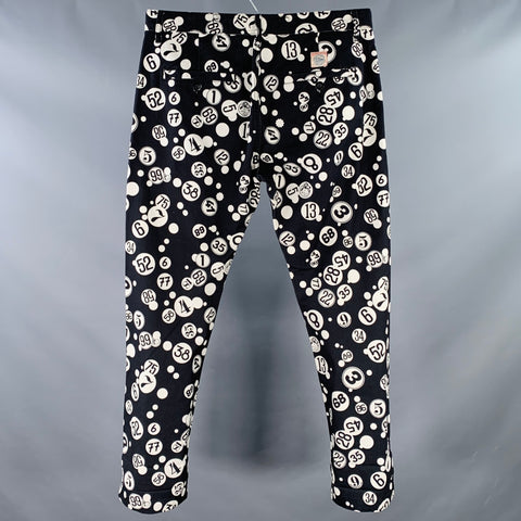 BILLIONAIRE BOYS CLUB Size 34 Black White Circles Numbers Cotton Moleskin Flat Front Casual Pants