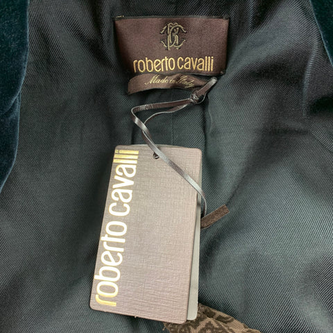 ROBERTO CAVALLI Size 6 Navy Cotton Velvet Notch Lapel Tails Blazer