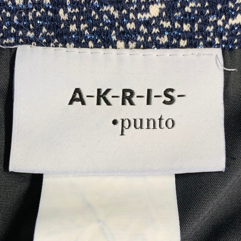 AKRIS Size 12 Navy White Cotton Blend Pencil Knee Length Skirt