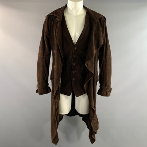JOHN GALLIANO FW2002 Size 42 Brown Leather Overcoat Coat
