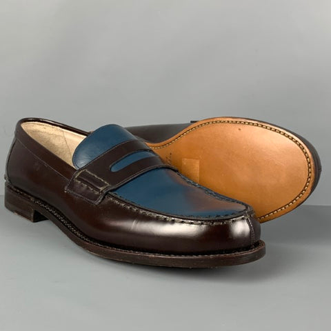 BALLY Size 9.5 Brown Blue Two Toned Leather Slip On Perry Loafers